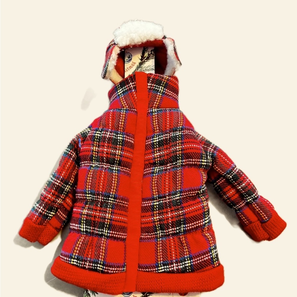 Wine bag topper dressed in a very cute Plaid Coat - 3 NWT